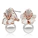 Kemstone Rose Gold/Silver Plated Flower Pearl Earrings Stud/Clip On for Women