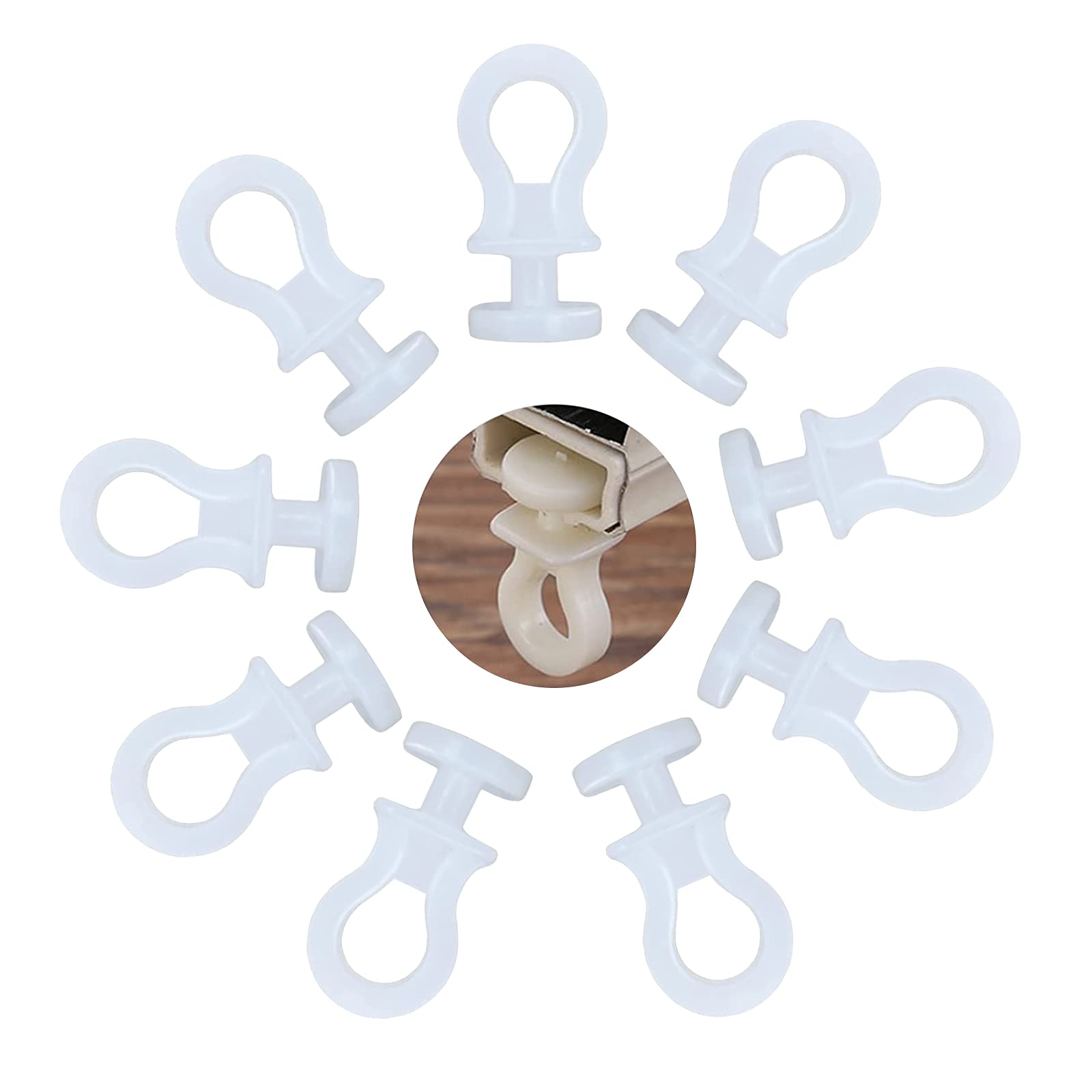 THETAG 100 PCS Curtain Hooks - Plastic White Caravan Curtain Hooks for Window Door Bathroom