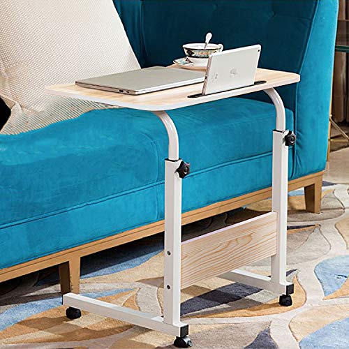 Jerry & Maggie Adjustable Height Desk Laptop Desk | Phone Holder | 4 Wheels Movable Table Lapdesk |Body Curve Edge Design Wood Desk Cart Tray Side Table for Bed - White - Thumbnail 6