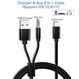 Aux Cord for iPhone 7, iPhone 7 Plus Aux Adapter, USB charging plug/3.5mm Audio Cable Lightning Car Aux Charger Adapter for iPhone 7/7 Plus, Perfect for Car/Home Stereos(Supports iOS 10 / 11)