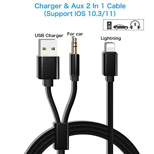 Aux Cord for iPhone 7, iPhone 7 Plus Aux Adapter, USB charging plug/3.5mm Audio Cable Lightning Car Aux Charger Adapter for iPhone 7/7 Plus, Perfect for Car/Home Stereos(Supports iOS 10 / 11)