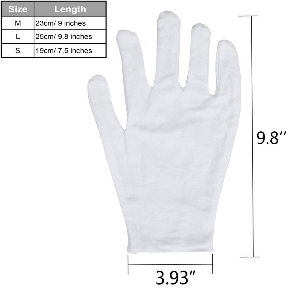 White Cotton Gloves Large for Moisturizing Dry Hands Eczema, Overnight Lotion Spa, 10 Pairs Jewelry Inspection Work Gloves for Men and Women : Beauty