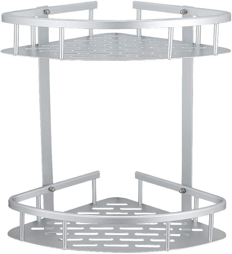 Hoomtaook Bathroom Shower Shelf Silver Shower caddy, Nail-free, No Damage, Self Adhesive, Space Aluminum, For Kitchen Bathroom, 2 Tier