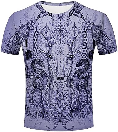 Men Fashion Summer 3d Print Deer Butterfly Purple Casual Polyester Tops T-Shirts