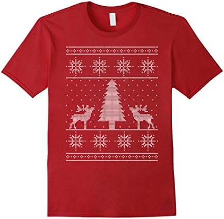 Men's Reindeer &amp; Tree Ugly Sweater T-Shirt, Funny Christmas Party 2XL Cranberry