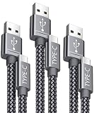 USB C Cable Fast Charging,JSAUX 3-Pack(1ft+3.3ft+6.6ft) USB A to Type C Charger Nylon Braided Cord Compatible with Samsung Galaxy S10 S9 S8 Plus Note 10 9 8,Moto Z,LG V20 G6 G5,Switch and More(Grey)