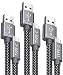 USB C Cable Fast Charging,JSAUX 3-Pack(1ft+3.3ft+6.6ft) USB A to Type C Charger Nylon Braided Cord Compatible with Samsung Galaxy S10 S9 S8 Plus Note 10 9 8,Moto Z,LG V20 G6 G5,Switch and More(Grey)