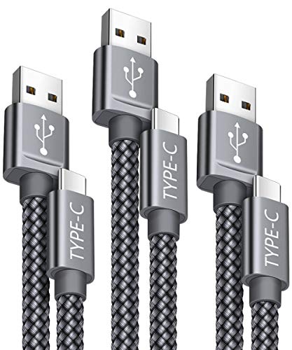 USB C Cable Fast Charging,JSAUX 3-Pack(1ft+3.3ft+6.6ft) USB A to Type C Charger Nylon Braided Cord Compatible with Samsung Galaxy S10 S9 S8 Plus Note 10 9 8,Moto Z,LG V20 G6 G5,Switch and More(Grey)