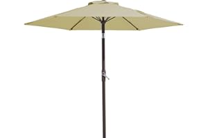 JEAREY 7.5FT Patio Umbrella Market Table Umbrella with 6 Sturdy Ribs, Push Button Tilt/Crank Outdoor Umbrella for Garden, Deck, Backyard, Pool and Beach,Apricot