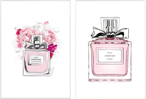 Amazon ピンク香水ボトルアートパネルプリントそしてポスター香水花キャンバス絵画インテリアファッション壁アートパネル女の子部屋写真モダンホーム装飾40x60cmx2いいえフレーム ウォールステッカー オンライン通販