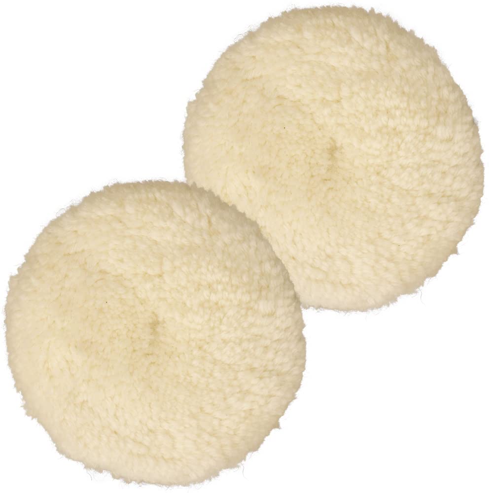 SI FANG 125mm Hook and Loop Wool Polishing Buffing Pads, Premium Natural Wool, Thick and Aggressive, for Painted Metallic Furniture Surfaces, Compound Cutting & Polishing (Pack of 2)