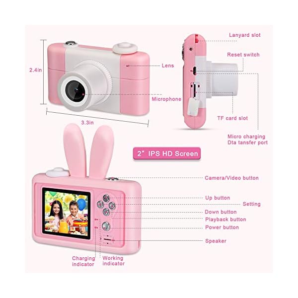 Openuye Digitale Kamera für Kinder 8.0 MP Kinder Kamera 1080p Videokamera Kinderkamera 2.4 Zoll LCD Display Kinder… – Bild 4