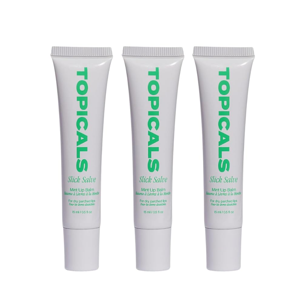 Topicals Slick Salve Mint Glossy Lip Balm | Soothes Discomfort, Strengthens Barrier & Provides Lasting Hydration & Relief | Vegan, Paraben-Free Formula w/Hyaluronic Acid (3 Pack, 0.5 Fl Oz Each) Image