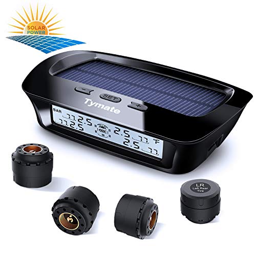 Tymate RV Tire Pressure Monitoring System - M12-3 Tire Pressure Monitor System (0-87 PSI) with Solar Charge, 5 Alarm Modes, Auto Sleep Mode, LCD Display, RV TPMS with 4 Sensors, Easy to Install