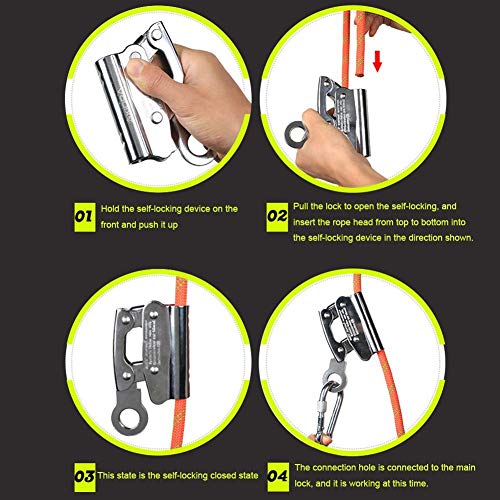 BleuMoo Alloy Steel Climbing Abseiling Safety Shutdown Anti-Fall Anti-Fall Belay Device Self-Locking Device (Round Hole Hanging Point)