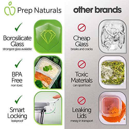 Glass Meal Prep Containers 2 Compartment - Glass Food Storage Containers with Lids - Glass Containers with Lids Glass Storage Containers with Lids Glass Food Containers Glass Lunch Containers Divided - Thumbnail 2