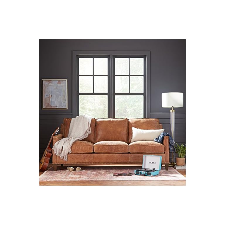 Amazon Brand Stone & Beam Marin Leather Nailhead Studded Sofa Couch