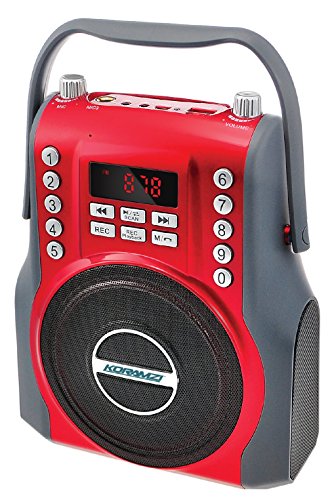 KORAMZI-Karaoke-Portable-Boombox-with-Bluetooth-Audio-Streaming-Rechargeable-battery-FM-Radio-AUX-In-35-mm-Audio-Jack-Bluetooth-Electric-Guitar-audio-input-MIC-jack-KS-200RD-Red
