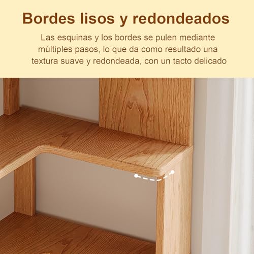KINTOP Librero Esquinero de Pino Macizo, Estantería Angular para Sala y Recámara - Mueble Organizador para Libros, Plantas y Decoración, Diseño Minimalista(40 * 40 * 130cm)