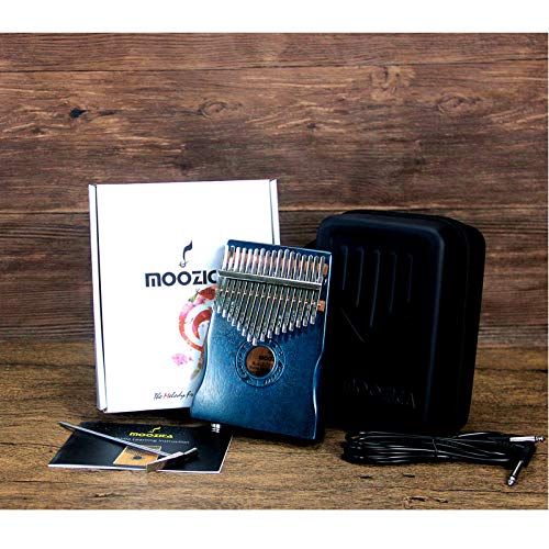 Moozica 17 Keys Kalimba Thumb Piano, Solid Wood Professional Electric Kalimba with Build-in Pickup Musical Instrument Gift (Blue-K17BP(EQ)) - Thumbnail 7