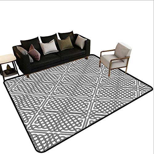 Office Floor matsï¼ŒCeltic Decor,Medieval Irish Striped Binding Square Shaped Patterns Old Fashion Dated Artsy Grid Print,Black White 78.7"x 94" Bath Mat Set Kitchen Door