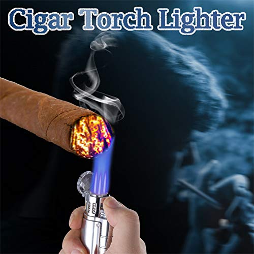 BS Cigar Lighter and Cutter Set,Cigar Punch Lighter Triple Jet Flame Butane Cigarette Torch Lighter(Silver)