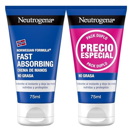 Fórmula Noruega Fast Absorbing Crema de manos No Grasa (pack de 2 x 75 ml), crema manos reparadora con glicerina y vitamina E, para manos secas y agrietadas