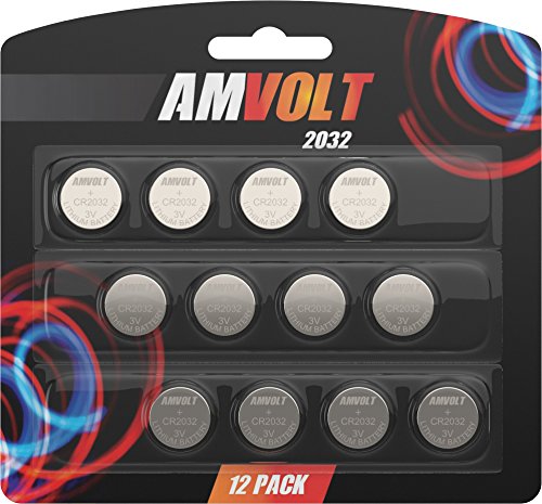 12 Pack AmVolt CR2032 Battery 220mAh 3 Volt Lithium Battery Coin Button Cell 2023 Expiry Date