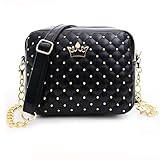 Women Messenger Bags Rivet Chain Shoulder Bag Leather Crossbody (Black )
