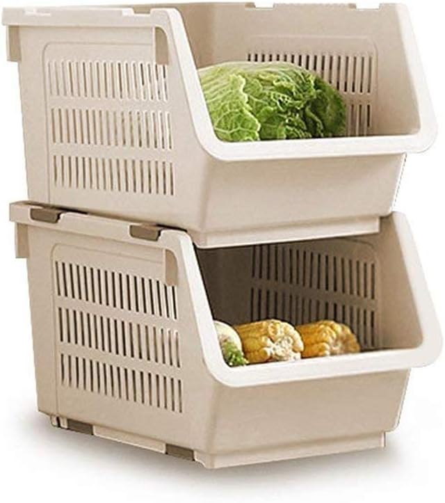Getko With Device 2 Tier Stacking Stand Basket Stackable Storage Rack with Wheels for Kitchen Vegetable Fruit Food Storage Rack(Multi Color)