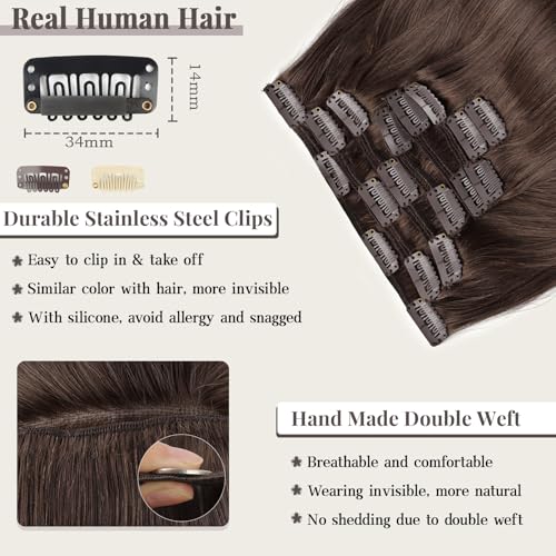 Yuniffe Clip in Hair Extensions Human Hair Dark Brown 16 Inch 8pcs 120g Hair Extensions Clip in Silky Straight Human Hair Extensions for Women Double Weft Real Hair Extensions #2