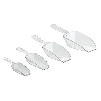 iDesign Messlöffel in verschiedenen Größen, kleine Mehlschaufel aus Kunststoff, 4er-Set Schäufelchen für Mehl, Gewürze und an