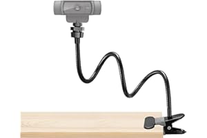 LenTok Webcam Stand Phone Mount for Desk, Gooseneck Desktop Tripod & Tabletop Phone Holder with Clamp & 1/4" Thread, Compatib
