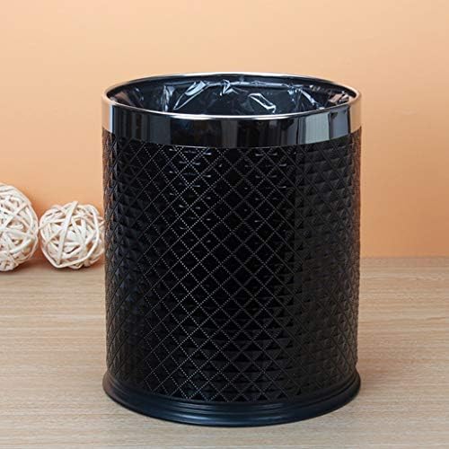 Hbyash Leather Trash Can with Lid, Black Double Waste Paper Bucket, Household Round Trash Can HNBY (Size : B)