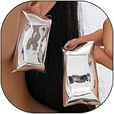 Gold Plated Geometric Rectangle Pleated Stud Earrings for Women,Irregular Chunky Statement Square Dangle Earrings Punk Party Fashion Accessories Gift