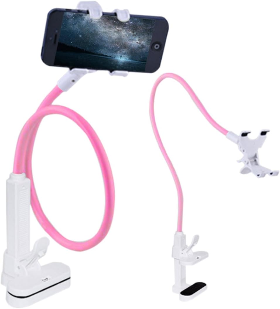 JJMG New Cell Phone Clip Holder for Desk, Bed Headboard, Wall Cabinet, Flexible 360° Rotation, Universal Device Stand, Lazy Pod, Gooseneck Long Arm Bracket Stabilize Phone, Pink