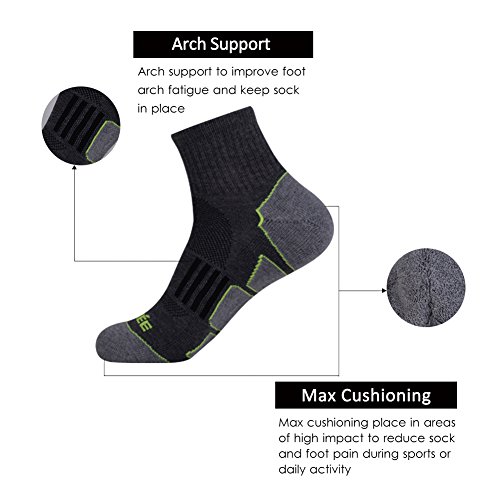 JOYNÉE Men's 6 Pack Athletic Performance Cushion Ankle Running Quarter Socks,Grey 1,Sock Size:10-13