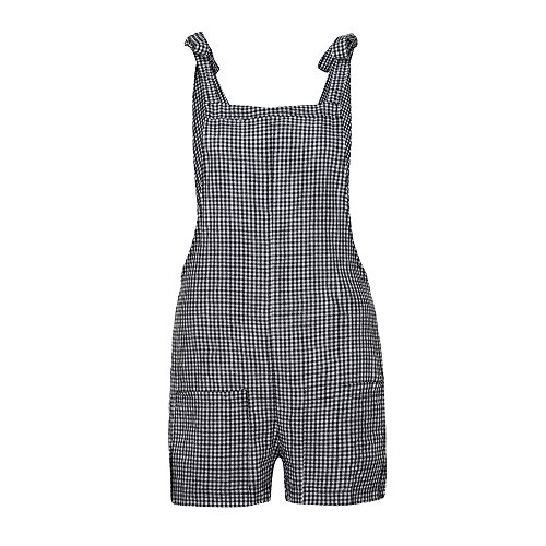 Women's Plaid Pocket Workwear Casual Jumpsuit Straps Jumpsuits Overalls Shorts Pants Romper Trousers Playsuits (Black,S)