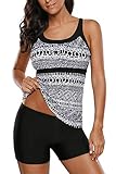 REKITA Women's Swimsuits Color Block Tankini Top Boyshort Swimwear