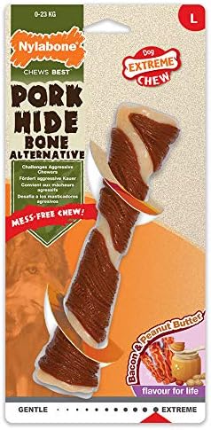 Nylabone Extreme Tough Dog Chew Toy, Pork Hide Bone, Bacon & Peanut Butter Flavour, Mess-Free, L, For Dogs Up To 23Kg - L