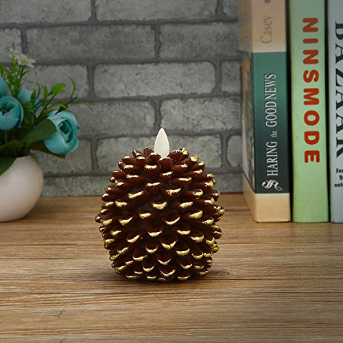 Pinecone Unscented Wax Battery Operated Flameless Candle with Moving Wick and Timer 3.4" x 4.1