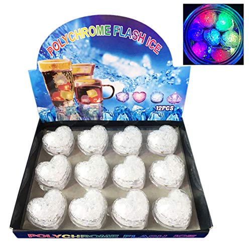 LHKJ 12 Pcs Flashing LED Ice Cubes Light Multi-Color Love Heart Liquid Sensor Changing Blinking Event Party Decoration