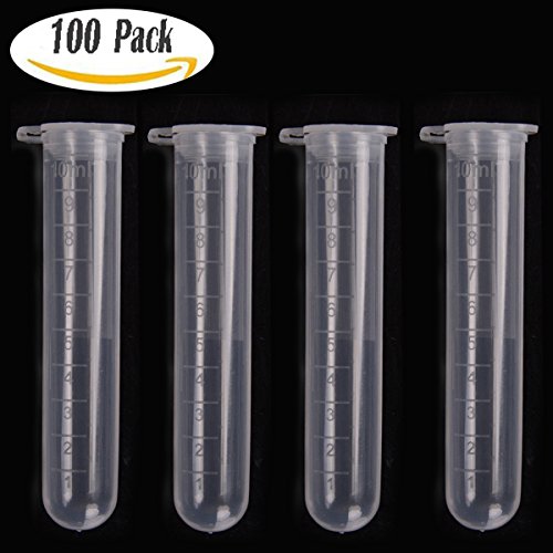 Buytra 100 Pack 10ML Plastic Lab Test Tube Vial Sample Container Centrifuge Tube with Snap Cap, Graduated, No-Leak