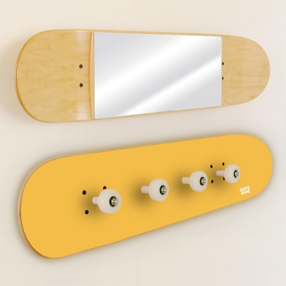 Teenage Boys Bedroom for The Skate Board Enthusiast - Skateboard Coat Rack and Mirror Yellow