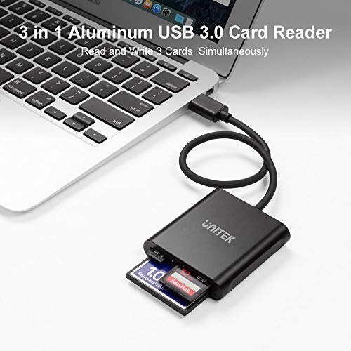 image for Unitek 3-Slot USB 3.0 Compact Card Reader, Read 3 Cards Simultaneously