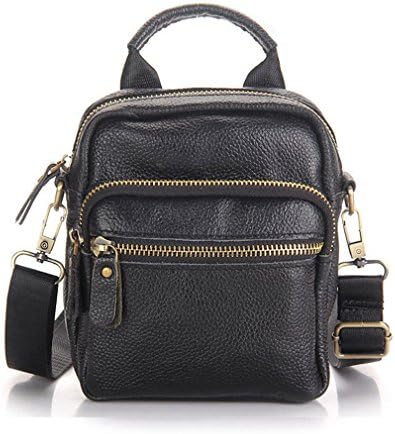 Unisex Genuine Leather Small Messenger Shoulder Belt Loops Waist Pack For Coins, Passport B-Black