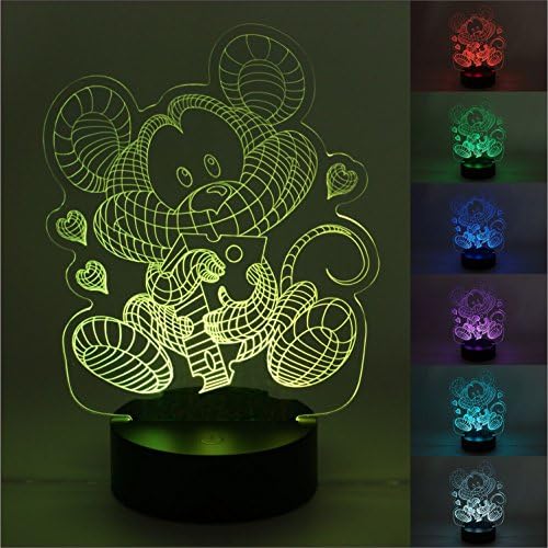 LAYOER 3D LED Night Light Optical Illusion Lamp 7 Colors USB Creative Gift (Mickey Mouse)