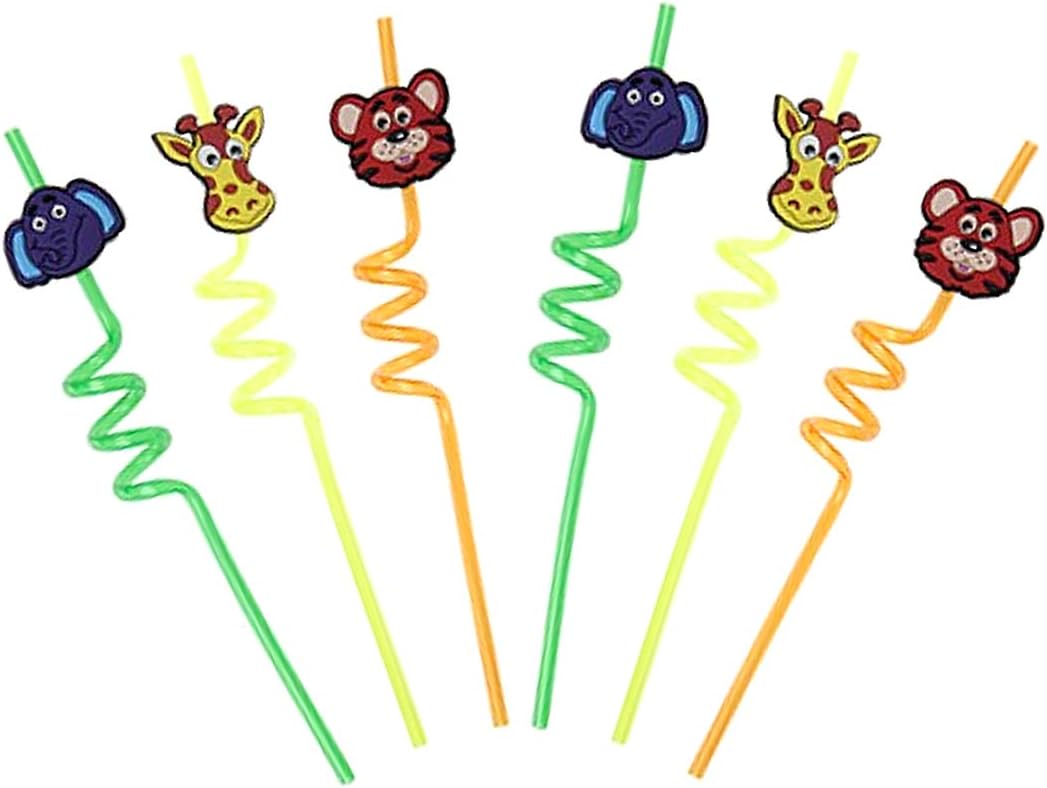 Lizzy 6 Curly Drinking Straws Reusable Animal Design Curly Animal