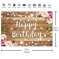 Aperturee 7x5ft Pink Floral Happy Birthday Backdrop