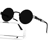 AIEYEZO Round Steampunk Sunglasses for Men Women Retro Circle Hippie Glasses Metal Frame 100% UV Blocking Lens